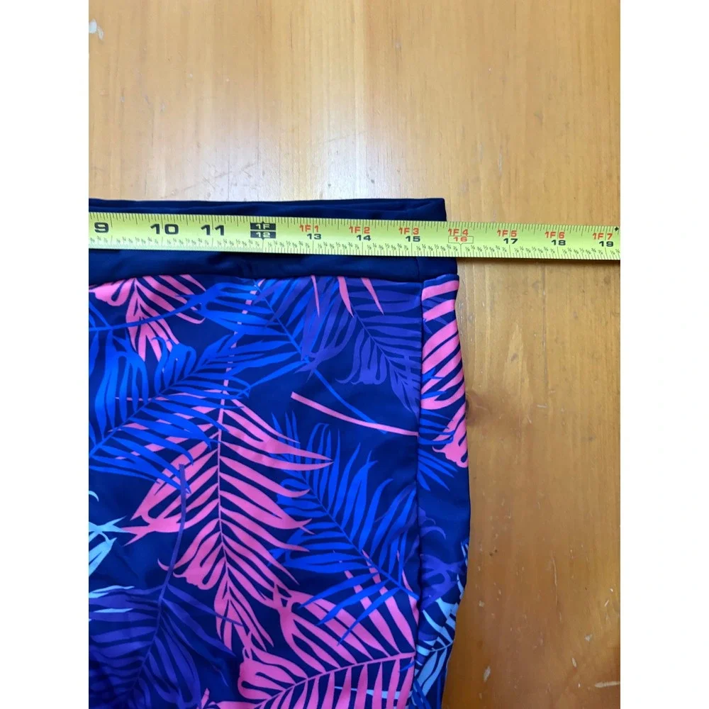 Tempt Me Womens 3 Piece Tankini Swimsuit Tropical Palm Navy Pink XL Boy Shorts